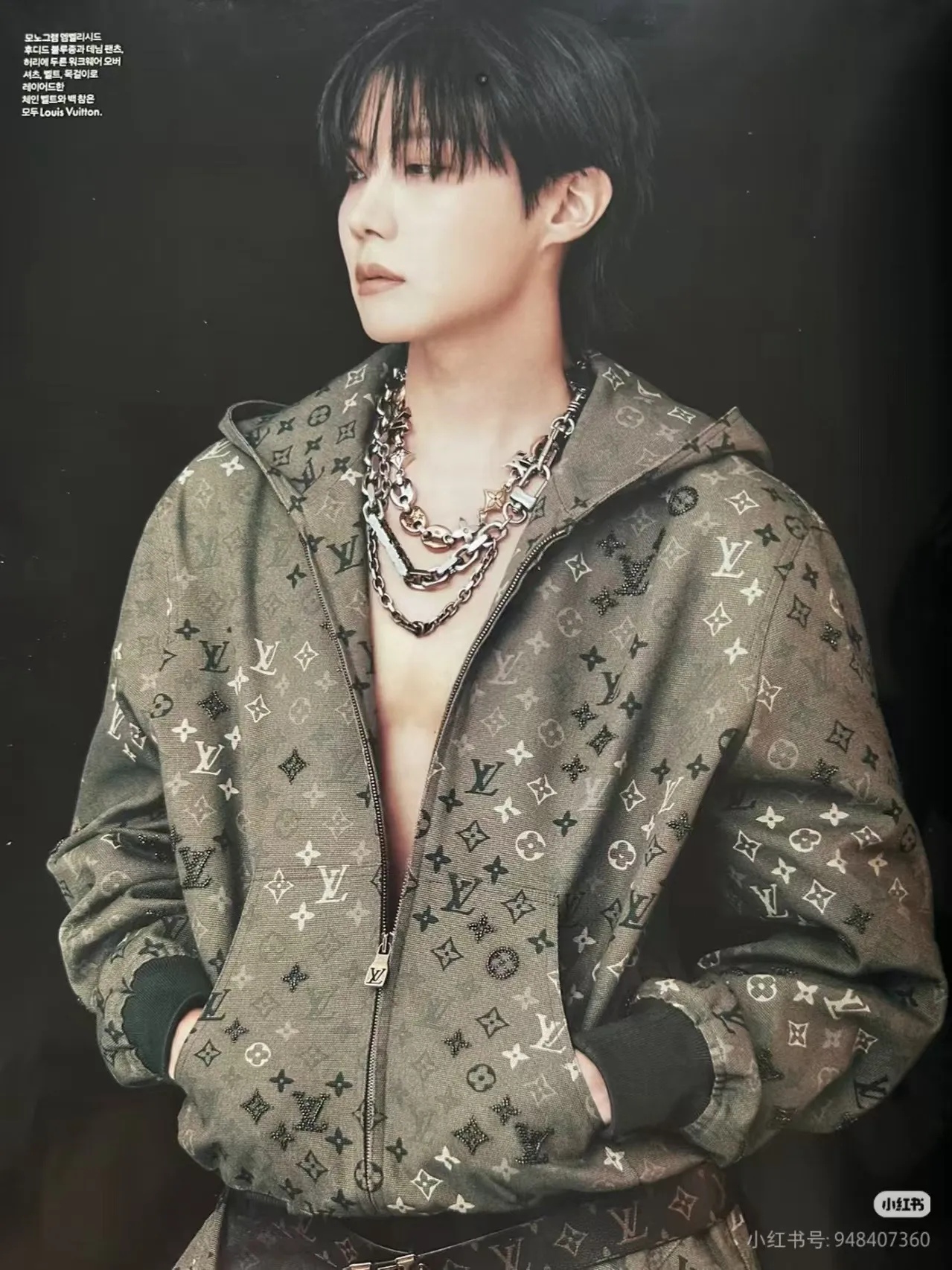 Louis Vuitton/Louis Vuitton Presbyopia printed army green zipper hooded jacket